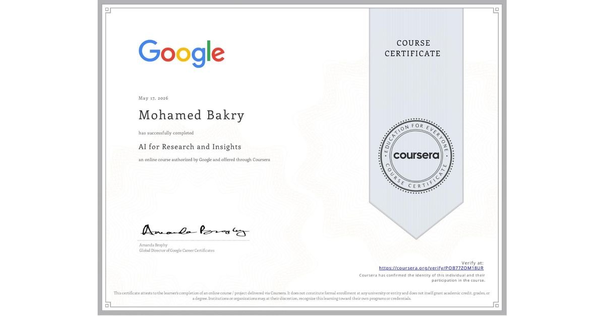 شهادة AI for Research and Insights - Google